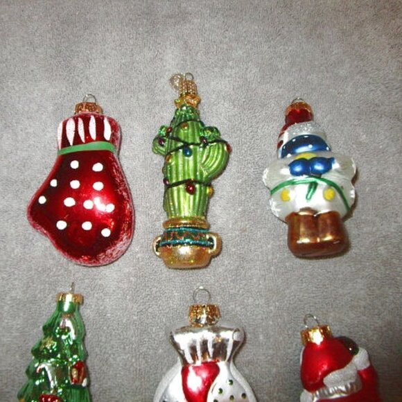 Set Of 6 MERCURY Blown GLASS Ornaments CACTUS Santa TREE Snowman VINTAGE 70s - Picture 8 of 12
